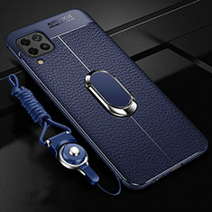 Funda Silicona Goma de Cuero Carcasa con Magnetico Anillo de dedo Soporte T03 para Huawei Nova 7i Azul