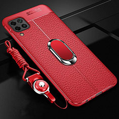 Funda Silicona Goma de Cuero Carcasa con Magnetico Anillo de dedo Soporte T03 para Huawei Nova 7i Rojo