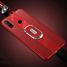 Funda Silicona Goma de Cuero Carcasa con Magnetico Anillo de dedo Soporte T03 para Huawei P30 Lite Rojo