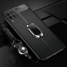 Funda Silicona Goma de Cuero Carcasa con Magnetico Anillo de dedo Soporte T03 para Huawei P40 Lite Negro