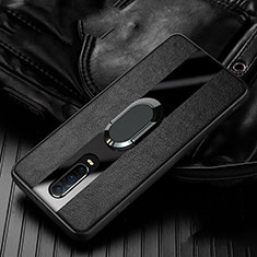 Funda Silicona Goma de Cuero Carcasa con Magnetico Anillo de dedo Soporte T03 para Oppo R17 Pro Negro