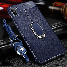 Funda Silicona Goma de Cuero Carcasa con Magnetico Anillo de dedo Soporte T03 para Samsung Galaxy Note 10 5G Azul
