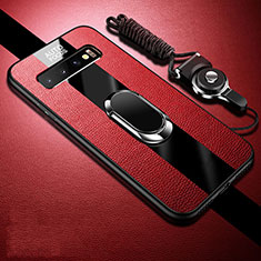 Funda Silicona Goma de Cuero Carcasa con Magnetico Anillo de dedo Soporte T03 para Samsung Galaxy S10 Plus Rojo