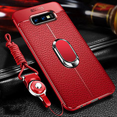 Funda Silicona Goma de Cuero Carcasa con Magnetico Anillo de dedo Soporte T03 para Samsung Galaxy S10e Rojo