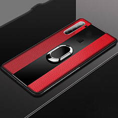 Funda Silicona Goma de Cuero Carcasa con Magnetico Anillo de dedo Soporte T03 para Xiaomi Redmi Note 8T Rojo