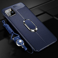 Funda Silicona Goma de Cuero Carcasa con Magnetico Anillo de dedo Soporte T04 para Apple iPhone 11 Pro Max Azul