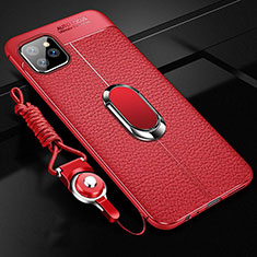 Funda Silicona Goma de Cuero Carcasa con Magnetico Anillo de dedo Soporte T04 para Apple iPhone 11 Pro Rojo