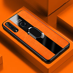 Funda Silicona Goma de Cuero Carcasa con Magnetico Anillo de dedo Soporte T04 para Huawei Honor 20i Naranja