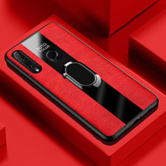 Funda Silicona Goma de Cuero Carcasa con Magnetico Anillo de dedo Soporte T04 para Huawei Honor 20i Rojo