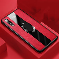 Funda Silicona Goma de Cuero Carcasa con Magnetico Anillo de dedo Soporte T04 para Huawei P20 Rojo