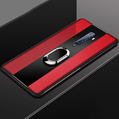 Funda Silicona Goma de Cuero Carcasa con Magnetico Anillo de dedo Soporte T04 para Oppo Reno2 Rojo