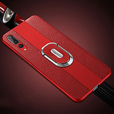 Funda Silicona Goma de Cuero Carcasa con Magnetico Anillo de dedo Soporte T05 para Huawei P20 Pro Rojo