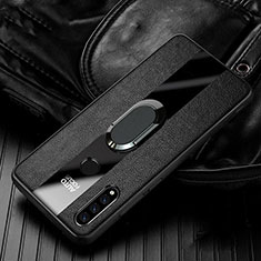 Funda Silicona Goma de Cuero Carcasa con Magnetico Anillo de dedo Soporte T05 para Huawei P30 Lite Negro