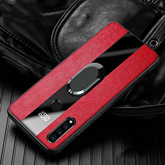 Funda Silicona Goma de Cuero Carcasa con Magnetico Anillo de dedo Soporte T05 para Huawei P30 Lite XL Rojo