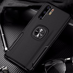 Funda Silicona Goma de Cuero Carcasa con Magnetico Anillo de dedo Soporte T05 para Huawei P30 Pro New Edition Negro