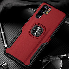 Funda Silicona Goma de Cuero Carcasa con Magnetico Anillo de dedo Soporte T05 para Huawei P30 Pro New Edition Rojo