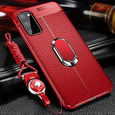 Funda Silicona Goma de Cuero Carcasa con Magnetico Anillo de dedo Soporte WL1 para Samsung Galaxy S20 5G Rojo