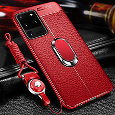 Funda Silicona Goma de Cuero Carcasa con Magnetico Anillo de dedo Soporte WL1 para Samsung Galaxy S20 Ultra Rojo