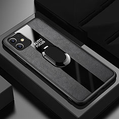 Funda Silicona Goma de Cuero Carcasa con Magnetico Anillo de dedo Soporte Z01 para Apple iPhone 11 Negro
