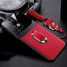 Funda Silicona Goma de Cuero Carcasa con Magnetico FL1 para Oppo Reno9 Pro+ Plus 5G Rojo