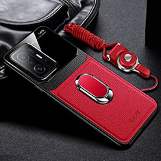 Funda Silicona Goma de Cuero Carcasa con Magnetico FL2 para Xiaomi Mi 11T Pro 5G Rojo