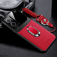 Funda Silicona Goma de Cuero Carcasa con Magnetico FL2 para Xiaomi Redmi 10 5G Rojo