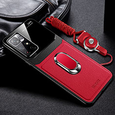 Funda Silicona Goma de Cuero Carcasa con Magnetico FL2 para Xiaomi Redmi Note 11 5G Rojo