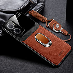 Funda Silicona Goma de Cuero Carcasa con Magnetico FL2 para Xiaomi Redmi Note 11E 5G Marron