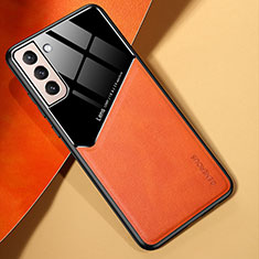 Funda Silicona Goma de Cuero Carcasa con Magnetico M01 para Samsung Galaxy S21 FE 5G Naranja