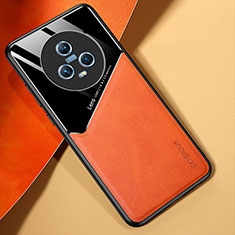 Funda Silicona Goma de Cuero Carcasa con Magnetico para Huawei Honor Magic5 5G Naranja
