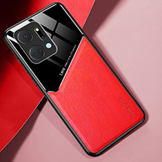 Funda Silicona Goma de Cuero Carcasa con Magnetico para Huawei Honor X7a Rojo