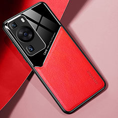 Funda Silicona Goma de Cuero Carcasa con Magnetico para Huawei P60 Pro Rojo
