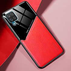 Funda Silicona Goma de Cuero Carcasa con Magnetico para Samsung Galaxy F12 Rojo