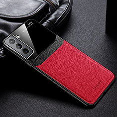 Funda Silicona Goma de Cuero Carcasa con Magnetico para Samsung Galaxy S21 5G Rojo