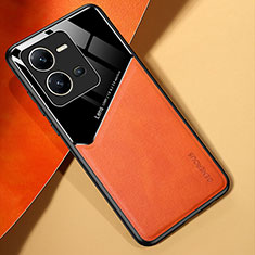 Funda Silicona Goma de Cuero Carcasa con Magnetico para Vivo X80 Lite 5G Naranja