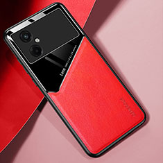 Funda Silicona Goma de Cuero Carcasa con Magnetico para Xiaomi Poco M4 5G Rojo