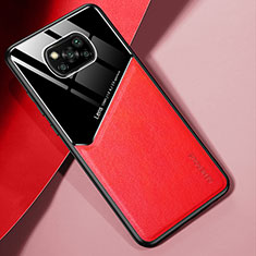 Funda Silicona Goma de Cuero Carcasa con Magnetico para Xiaomi Poco X3 Pro Rojo