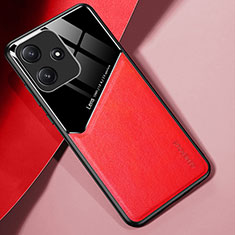 Funda Silicona Goma de Cuero Carcasa con Magnetico para Xiaomi Redmi 12 5G Rojo