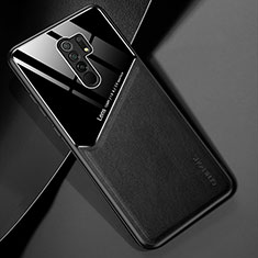 Funda Silicona Goma de Cuero Carcasa con Magnetico para Xiaomi Redmi 9 Negro