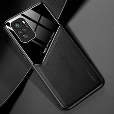 Funda Silicona Goma de Cuero Carcasa con Magnetico para Xiaomi Redmi Note 10 4G Negro
