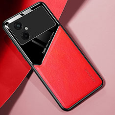 Funda Silicona Goma de Cuero Carcasa con Magnetico para Xiaomi Redmi Note 11R 5G Rojo