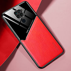 Funda Silicona Goma de Cuero Carcasa con Magnetico para Xiaomi Redmi Note 9 Rojo