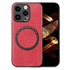 Funda Silicona Goma de Cuero Carcasa con Magnetico S02D para Apple iPhone 13 Pro Max Rojo