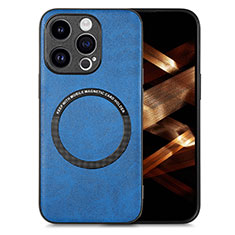 Funda Silicona Goma de Cuero Carcasa con Magnetico S02D para Apple iPhone 14 Pro Max Azul