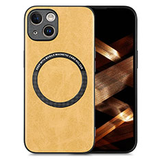 Funda Silicona Goma de Cuero Carcasa con Magnetico S02D para Apple iPhone 15 Amarillo