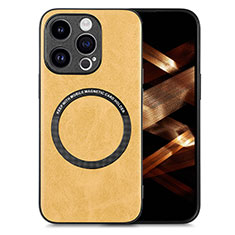 Funda Silicona Goma de Cuero Carcasa con Magnetico S02D para Apple iPhone 15 Pro Amarillo