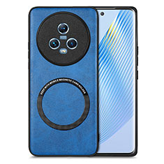 Funda Silicona Goma de Cuero Carcasa con Magnetico S02D para Huawei Honor Magic5 5G Azul
