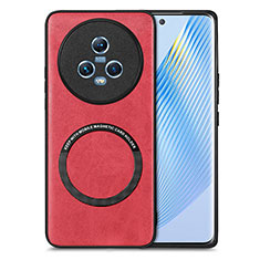 Funda Silicona Goma de Cuero Carcasa con Magnetico S02D para Huawei Honor Magic5 5G Rojo