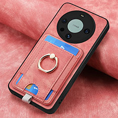 Funda Silicona Goma de Cuero Carcasa con Magnetico S02D para Huawei Mate 60 Pro Oro Rosa
