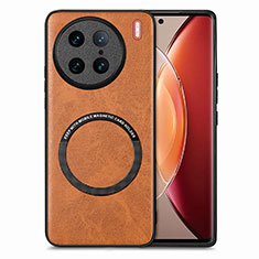 Funda Silicona Goma de Cuero Carcasa con Magnetico S02D para Vivo X90 Pro 5G Marron